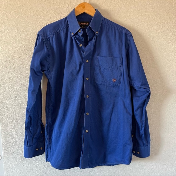 Ariat Men's Ultramarine Blue Solid Twill Button-Up Classic Fit Shirt Size Small - Picture 6 of 10